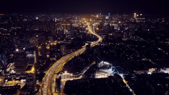 上海延安高架夜景航拍