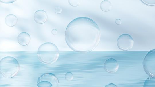 蓝色夏日清新水面与气泡背景3D渲染视频素材模板下载
