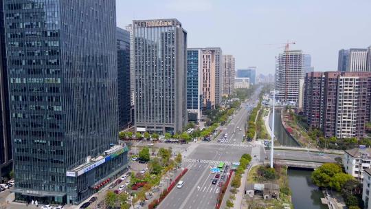 4k 航拍宁波南部商务区现代建筑街景