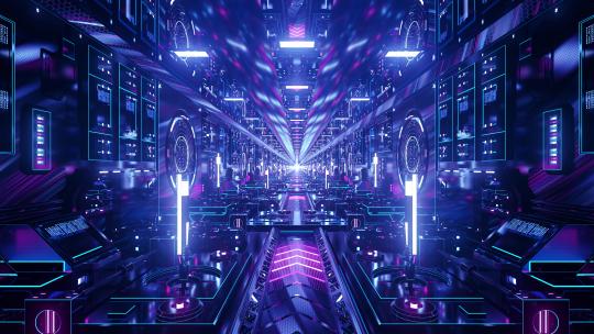 精细的科幻走廊 VJ 循环 技术隧道色彩鲜艳