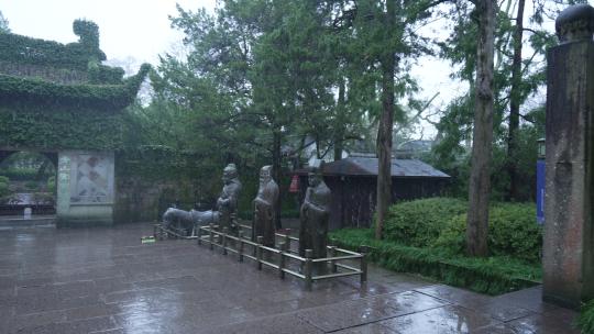 慢动作拍摄下雪天岳王庙石像