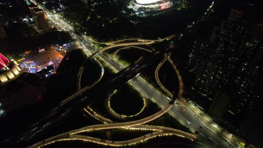 河南郑州航海立交桥夜景交通车流航拍视频素材模板下载