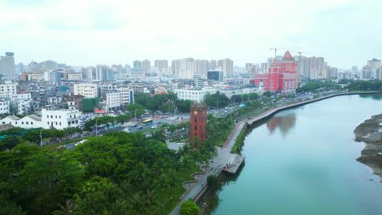 海南海口航拍 钟楼地标建筑