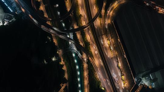 4K航拍延时深圳立交桥夜景车流