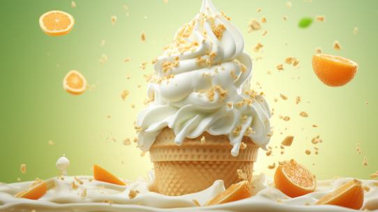 甜点牛奶水果冰淇淋冰激凌柠檬椰子片果汁高清在线视频素材下载