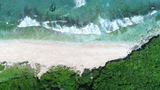 巴厘岛蓝梦岛梦幻海滩沙滩海边森林航拍视频素材模板下载