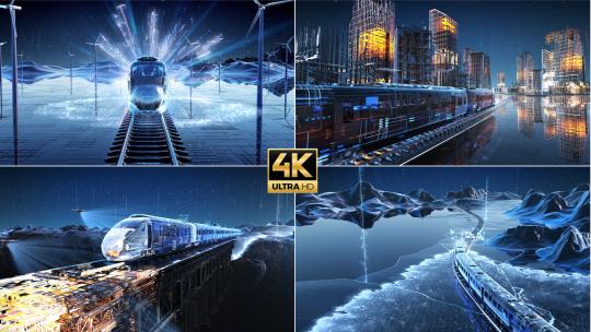 科技高铁动车行驶片头新能源粒子扩散高清AE视频素材下载