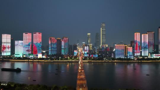 长沙湘江畔夜景航拍