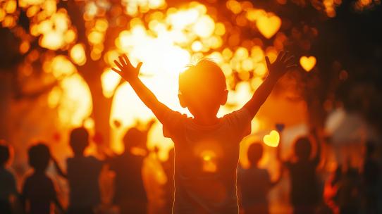 童年成长希望温暖阳光意境逆光