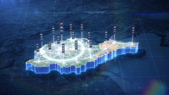 22 科技蓝暗调三维卫星地图 - 山东省