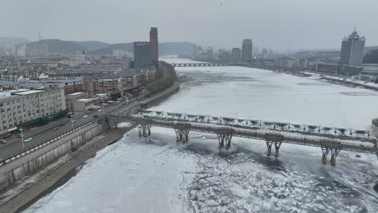 原创 辽宁通化市浑江冬季城市航拍风光