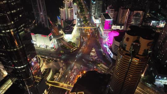 徐家汇商圈夜景航拍空镜视频素材模板下载