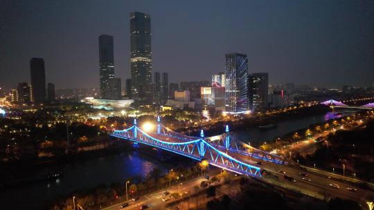 原创航拍江苏无锡京杭大运河市中心城市夜景