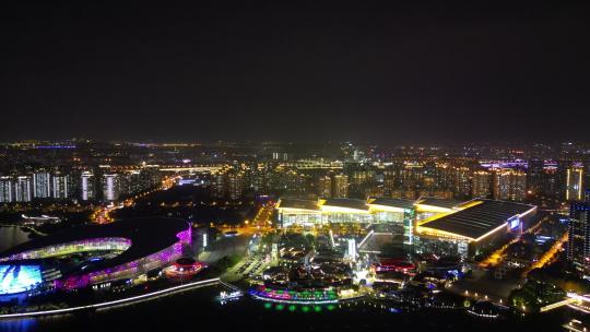 航拍江苏苏州国际博览中心夜景视频素材模板下载
