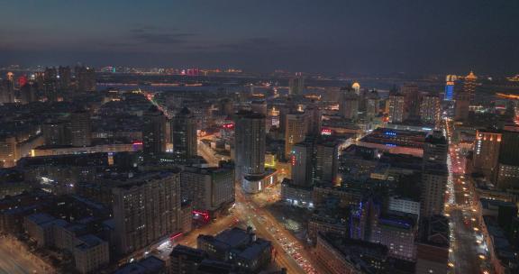 哈尔滨城市航拍夜景4K