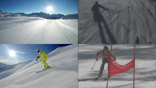 【合集】快速滑雪下坡影子旗子