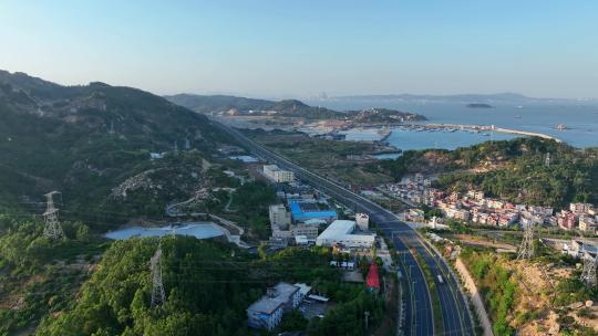 航拍福建漳州龙海沿海大通道乡村风光