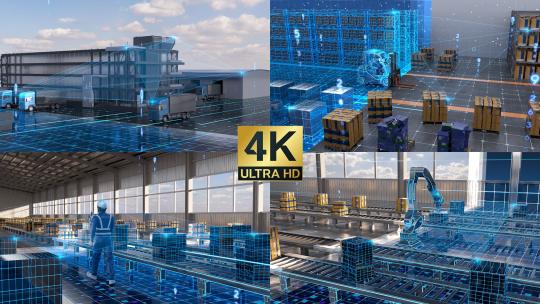 智慧仓库物流中心数字化快递高清AE视频素材下载