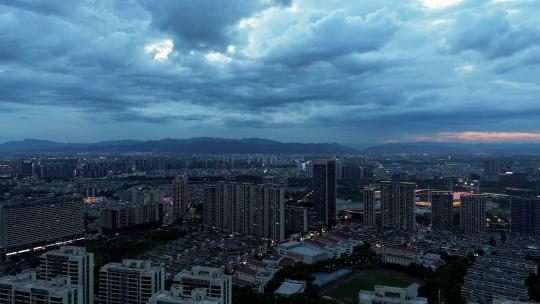 义乌江东城市夜景建筑航拍