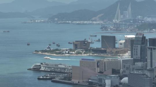 香港西九龙长焦航拍海面和建筑
