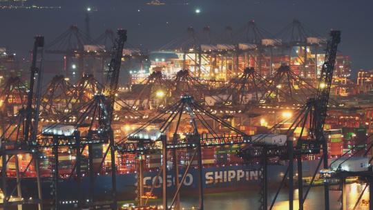 延时摄影日转夜出口货运港口物流集装箱码头