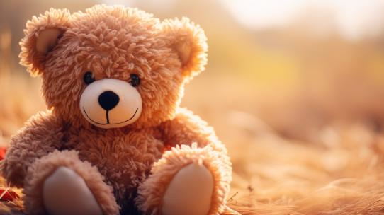 毛绒玩具泰迪熊日落玩偶小草童年孤独的孩子
