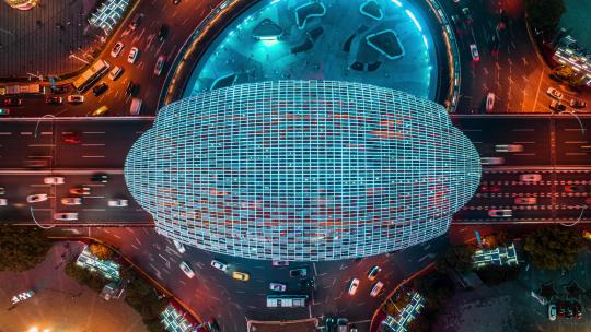 上海杨浦五角场城市交通商业中心上海航拍视频素材模板下载