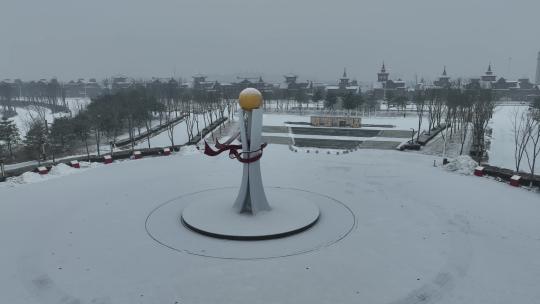 航拍吉林延边珲春河滨水公园冬季风光视频素材模板下载