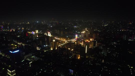 河南郑州城市夜景灯光航拍