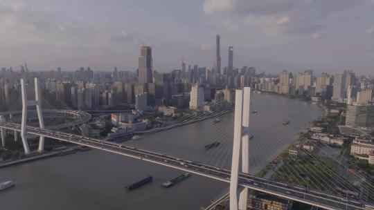 上海南浦大桥远景陆家嘴上海中心城市航拍4K