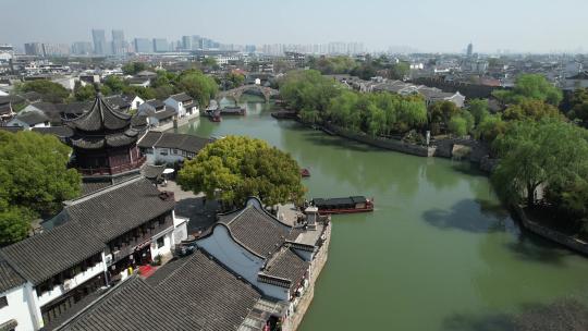 苏州市七里山塘古建筑水乡河流风光