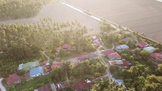 空中傍晚马来村庄与椰子视频素材模板下载