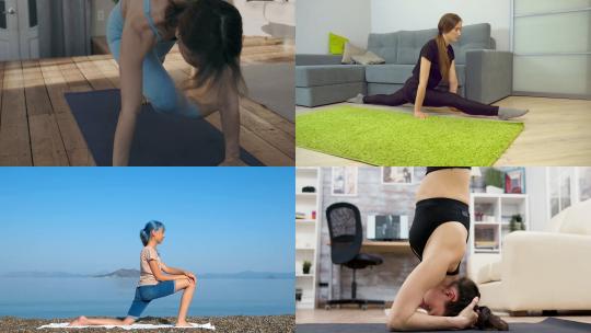 【合集】年轻女人练习瑜伽视频素材模板下载