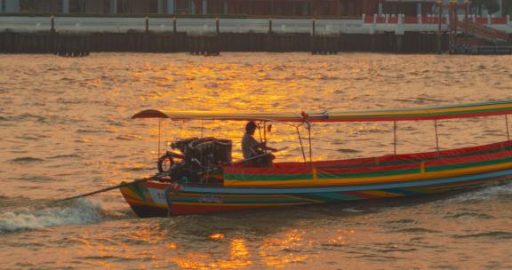 曼谷长尾船日落黄昏氛围感波泰国旅游片段
