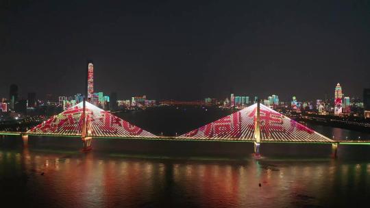 4K武汉长江二桥庆典灯光秀航拍