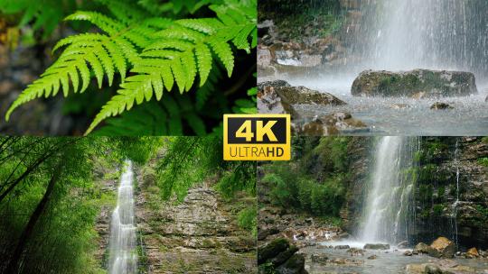 水岩石瀑布高山流生态青山绿水4k