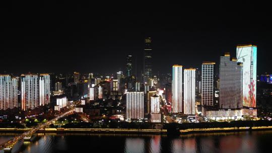 航拍湖南长沙湖南金融中心湖南金融城夜景视频素材模板下载