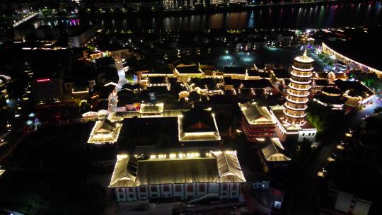 航拍江西抚州文昌里历史文化街区夜景视频素材模板下载