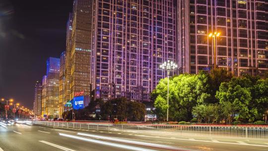 湖南长沙城市夜景灯光秀航拍移动延时视频素材模板下载