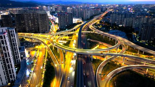 义乌夜景道路交通地标航拍