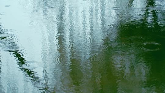 雨中湖面雨滴水面涟漪特写