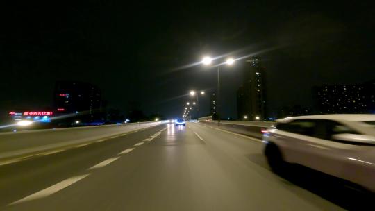 夜晚杭州市上塘高架路车尾行车空镜