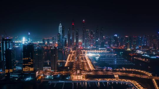 迪拜夜景延时航拍