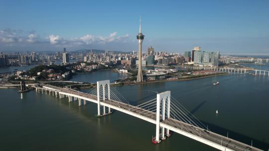 原创 澳门旅游塔西湾大桥航拍城市风光