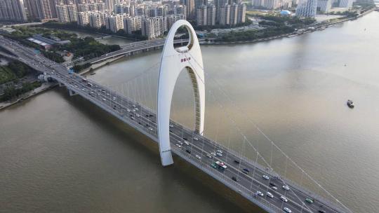 高清航拍一线城市广州猎德大桥车流下班高峰