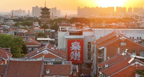 泉州地标建筑古城开元寺航拍