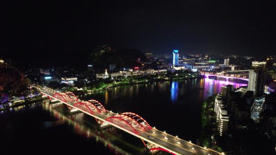 航拍广西柳州柳江文惠桥夜景