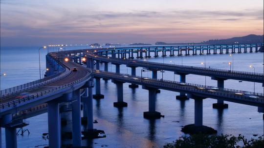 大连跨海大桥大桥延时日落进入黑夜