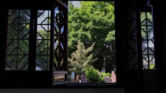 夏天中式建筑窗台绿植园林古风