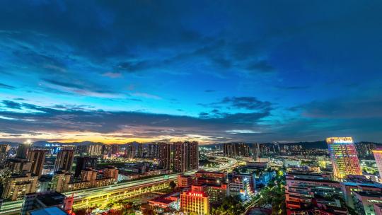 8K珠海香洲城市高速立交晚霞日转夜景延时